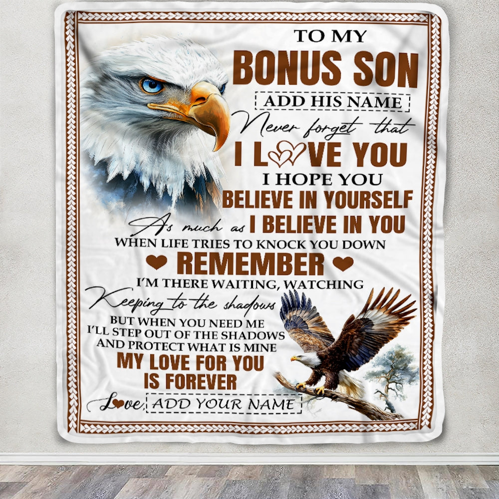 Personalized Gifts For Bonus Son Blanket From Stepmother Stepdad Eagle My Love For You Is Forever Stepson Birthday Gifts Christmas Custom Fleece Blanket | teecentury