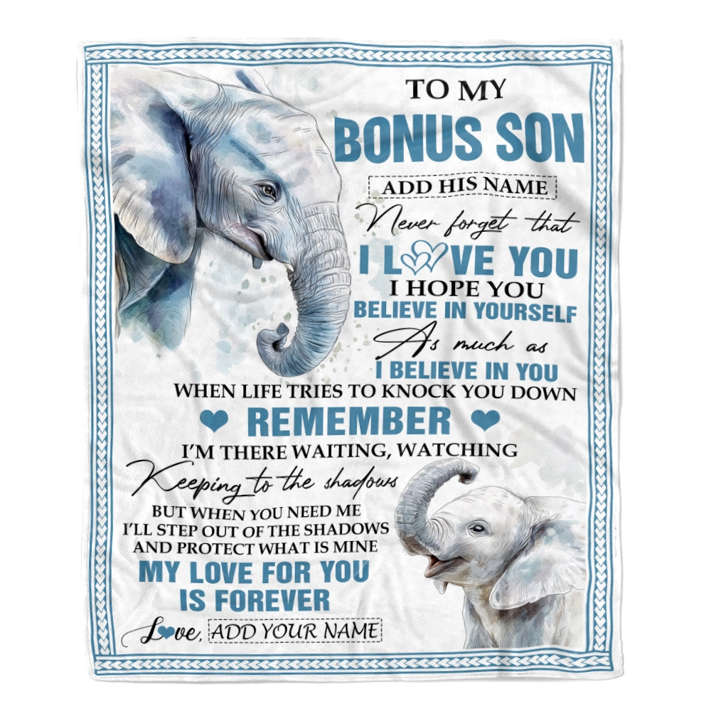 Personalized Gifts For Bonus Son Blanket From Stepmother Stepdad Elephant My Love For You Is Forever Stepson Birthday Gifts Christmas Custom Fleece Blanket | teecentury
