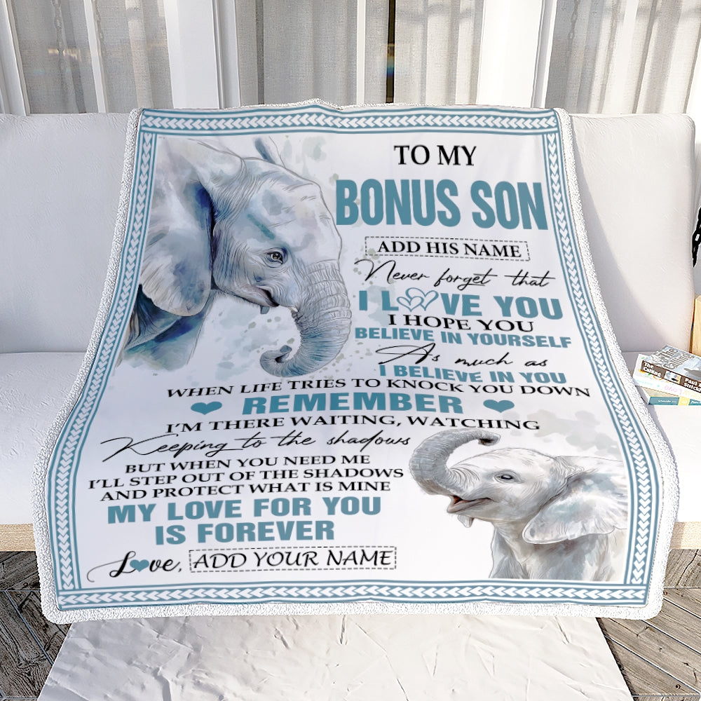 Personalized Gifts For Bonus Son Blanket From Stepmother Stepdad Elephant My Love For You Is Forever Stepson Birthday Gifts Christmas Custom Fleece Blanket | teecentury