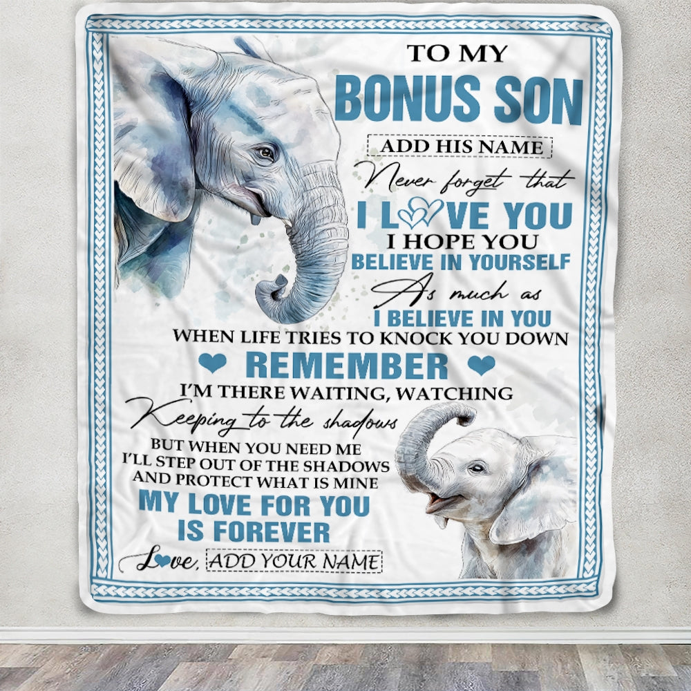 Personalized Gifts For Bonus Son Blanket From Stepmother Stepdad Elephant My Love For You Is Forever Stepson Birthday Gifts Christmas Custom Fleece Blanket | teecentury