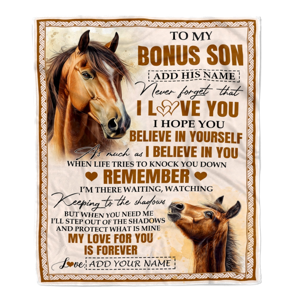 Personalized Gifts For Bonus Son Blanket From Stepmother Stepdad Horse My Love For You Is Forever Stepson Birthday Gifts Christmas Custom Fleece Blanket | teecentury