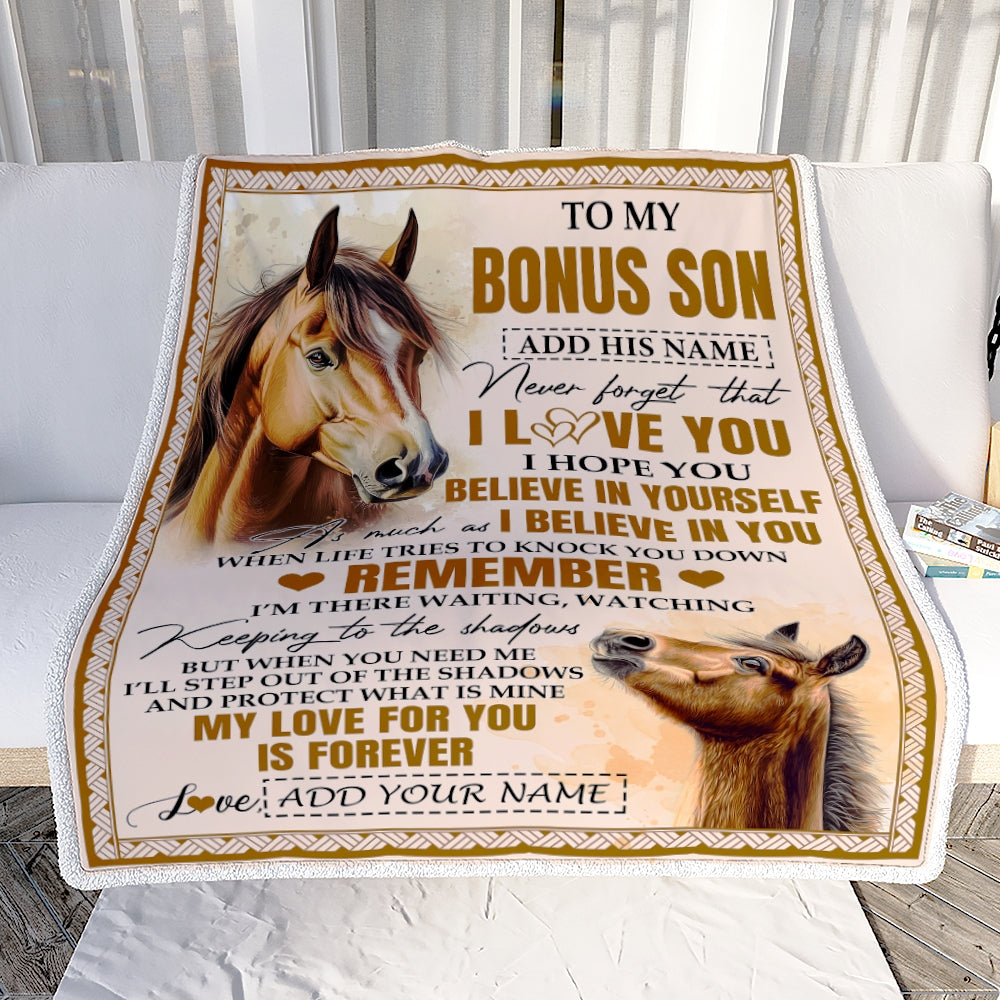 Personalized Gifts For Bonus Son Blanket From Stepmother Stepdad Horse My Love For You Is Forever Stepson Birthday Gifts Christmas Custom Fleece Blanket | teecentury