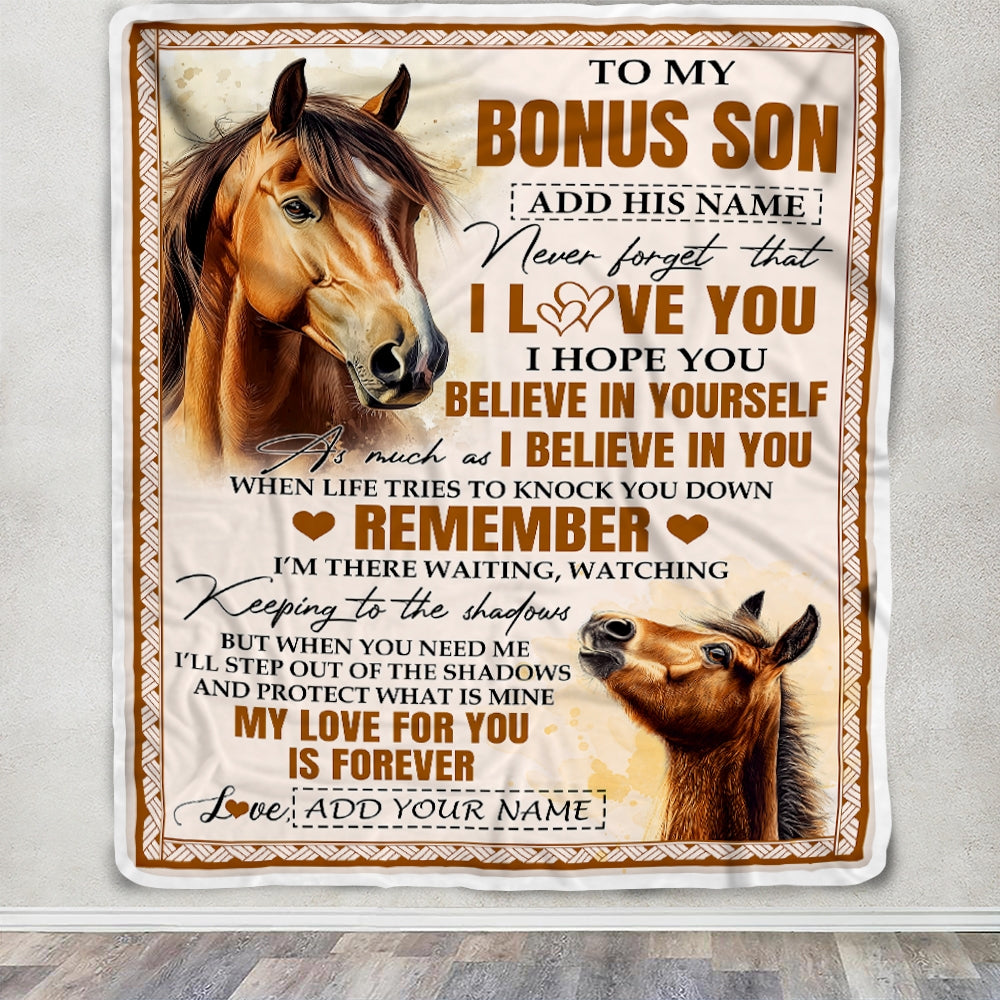 Personalized Gifts For Bonus Son Blanket From Stepmother Stepdad Horse My Love For You Is Forever Stepson Birthday Gifts Christmas Custom Fleece Blanket | teecentury