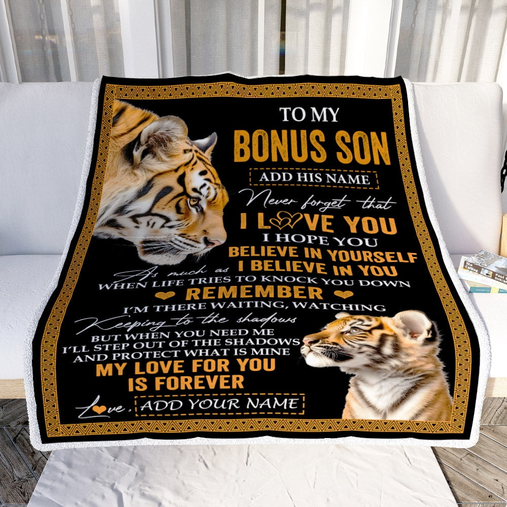 Personalized Gifts For Bonus Son Blanket From Stepmother Stepdad Tiger My Love For You Is Forever Stepson Birthday Gifts Christmas Custom Fleece Blanket | teecentury