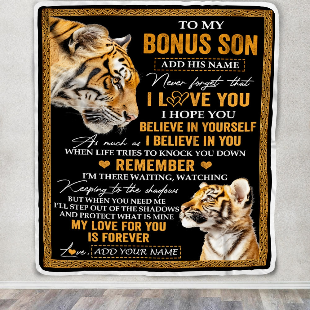 Personalized Gifts For Bonus Son Blanket From Stepmother Stepdad Tiger My Love For You Is Forever Stepson Birthday Gifts Christmas Custom Fleece Blanket | teecentury