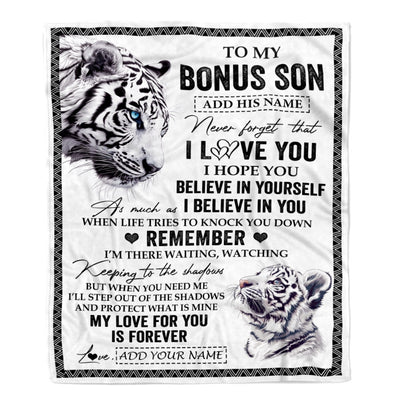 Personalized Gifts For Bonus Son Blanket From Stepmother Stepdad White Tiger My Love For You Is Forever Stepson Birthday Gifts Christmas Custom Fleece Blanket | teecentury