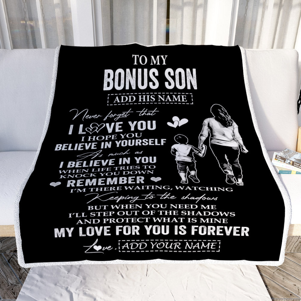 Personalized Gifts For Bonus Son Blanket From Stepmother Stepmom My Love For You Is Forever Stepson Birthday Gifts Graduation Christmas Custom Fleece Blanket | teecentury