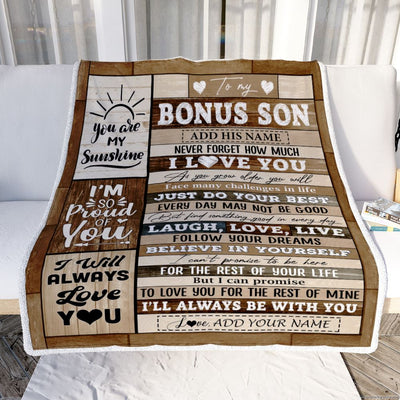 Personalized Gifts For Bonus Son From Stepmom Stepdad Blanket Wood Love You Fathers Day Stepson Gifts Birthday Graduation Christmas Customized Fleece Blanket | teecentury