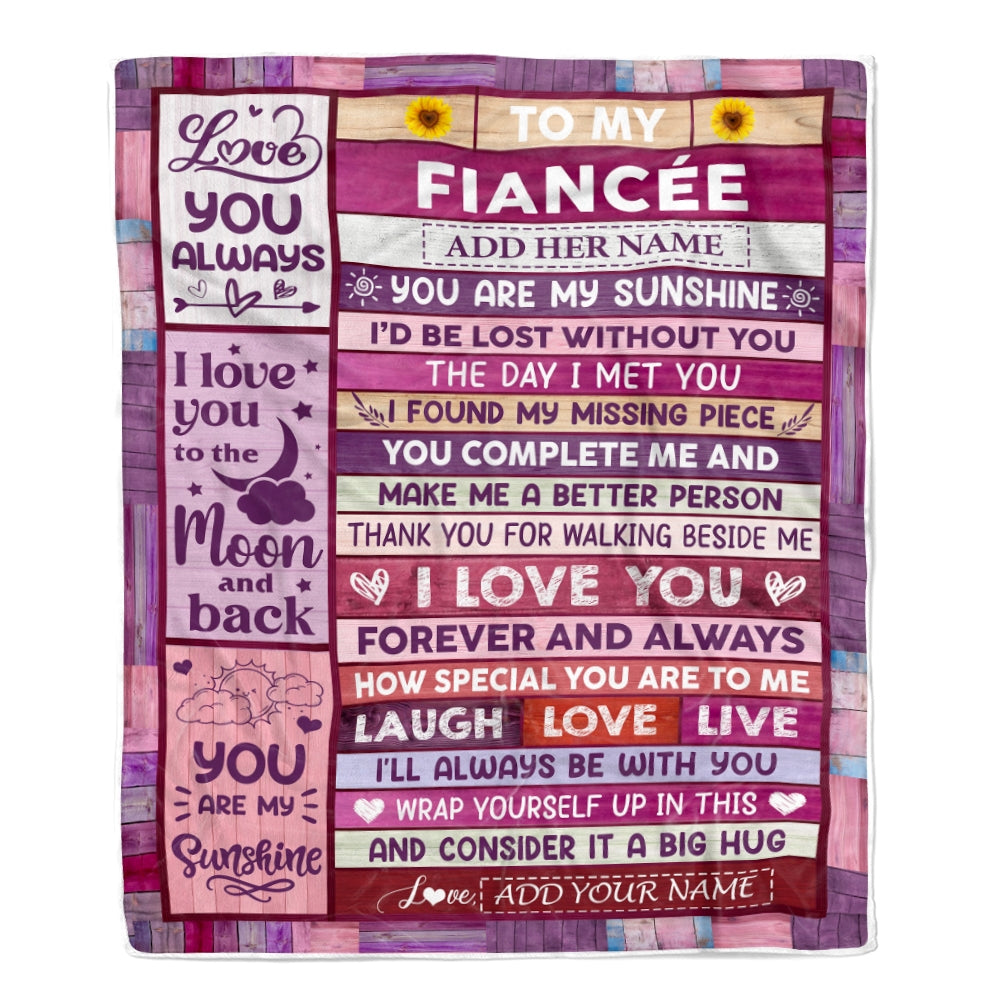 Personalized Gifts For Fiancée From Fiance Blanket Wood Love You Always Valentines Anniversary Romantic Birthday Gifts For Fiancée Christmas Fleece Blanket | teecentury