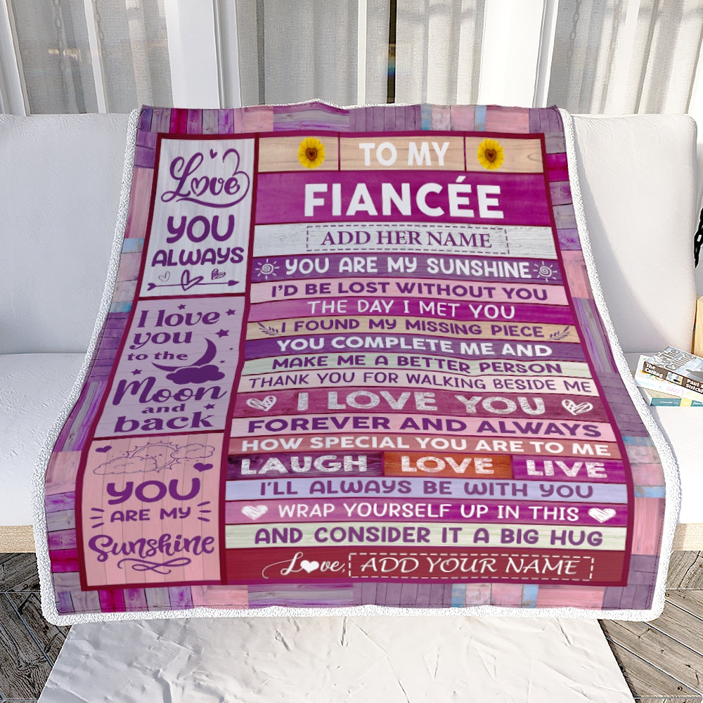 Personalized Gifts For Fiancée From Fiance Blanket Wood Love You Always Valentines Anniversary Romantic Birthday Gifts For Fiancée Christmas Fleece Blanket | teecentury