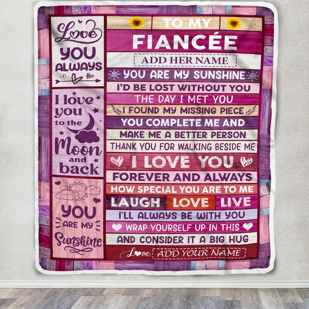 Personalized Gifts For Fiancée From Fiance Blanket Wood Love You Always Valentines Anniversary Romantic Birthday Gifts For Fiancée Christmas Fleece Blanket | teecentury