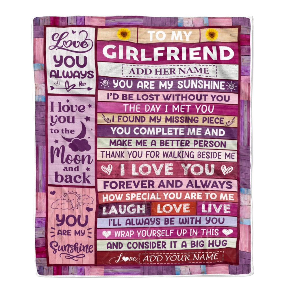 Personalized Gifts For Girlfriend From Boyfriend Blanket Wood Love You Always Valentines Romantic Birthday Gifts For Girlfriend Her Christmas Fleece Blanket | teecentury