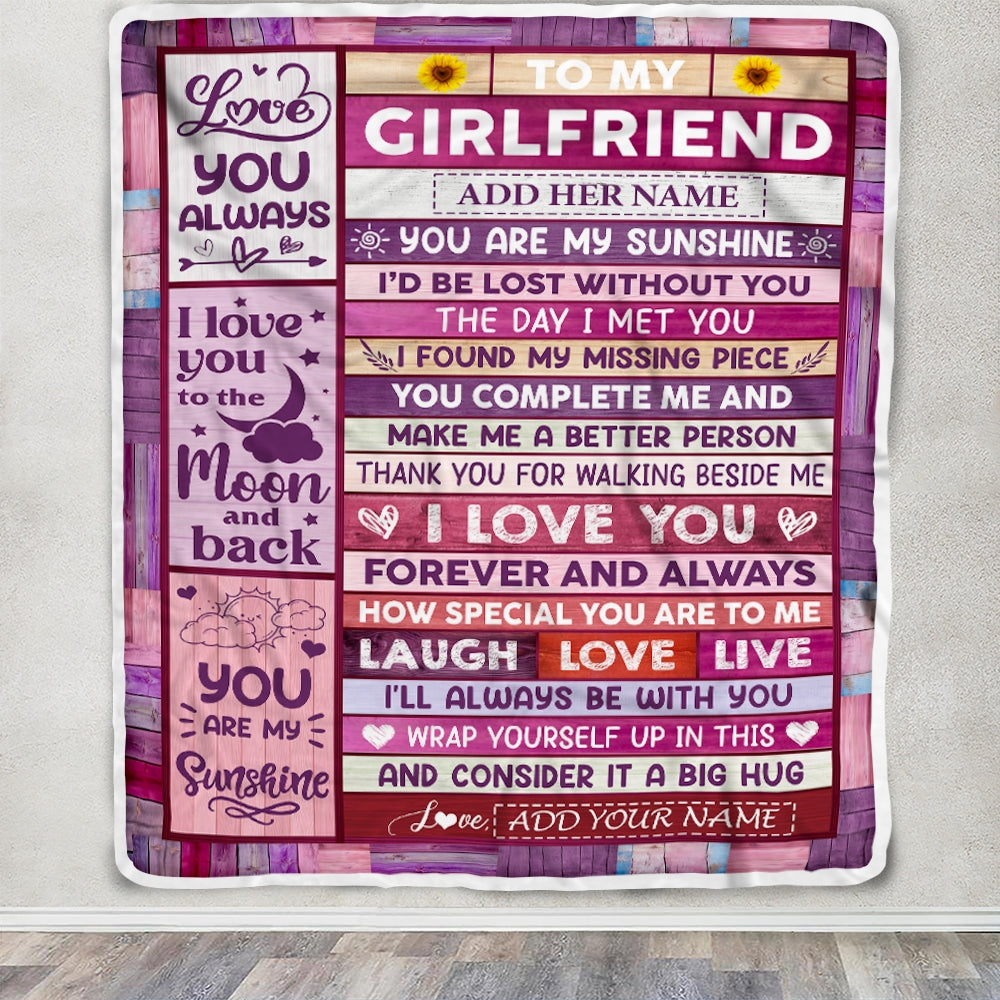 Personalized Gifts For Girlfriend From Boyfriend Blanket Wood Love You Always Valentines Romantic Birthday Gifts For Girlfriend Her Christmas Fleece Blanket | teecentury