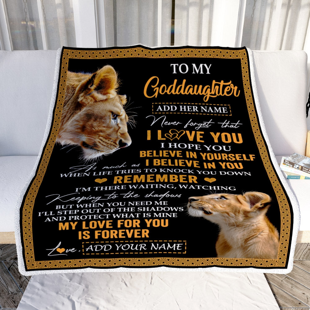Personalized Gifts For Goddaughter Blanket From Godmother Aunt Lion My Love For You Is Forever Goddaughter Birthday Gifts Christmas Custom Fleece Blanket | teecentury