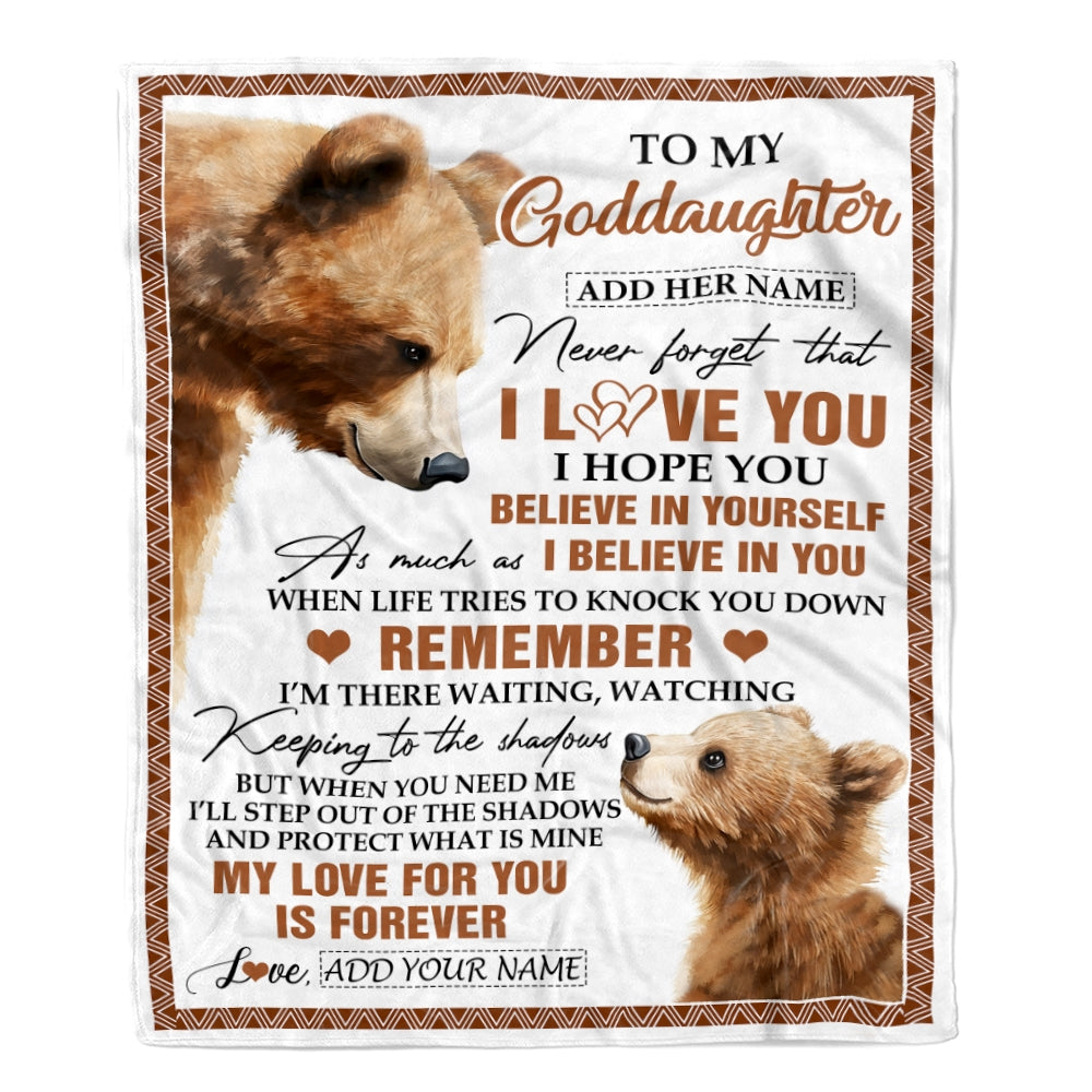 Personalized Gifts For Goddaughter Blanket From Godmother Godfather Bear My Love For You Is Forever Goddaughter Birthday Gifts Christmas Fleece Blanket | teecentury