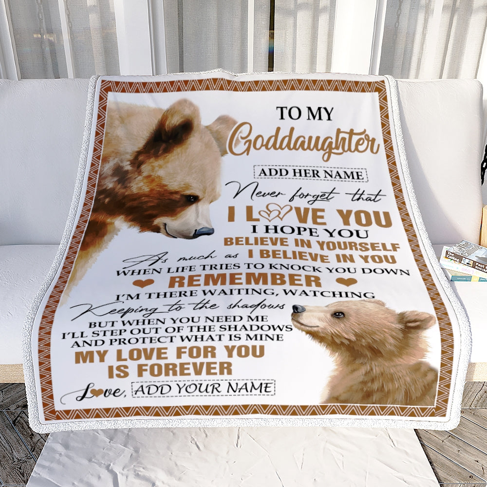 Personalized Gifts For Goddaughter Blanket From Godmother Godfather Bear My Love For You Is Forever Goddaughter Birthday Gifts Christmas Fleece Blanket | teecentury