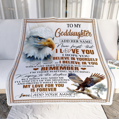 Personalized Gifts For Goddaughter Blanket From Godmother Godfather Eagle My Love For You Is Forever Goddaughter Birthday Gifts Christmas Fleece Blanket | teecentury