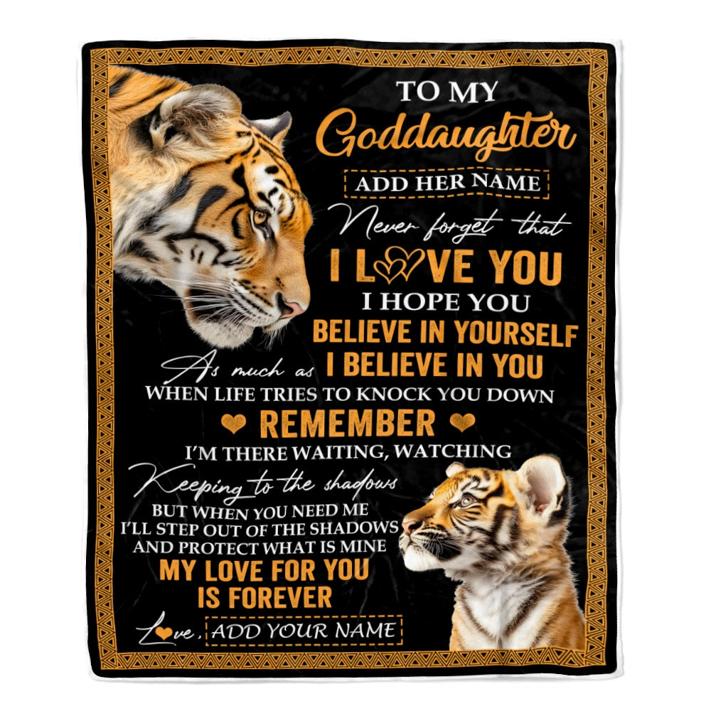 Personalized Gifts For Goddaughter Blanket From Godmother Godfather Tiger My Love For You Is Forever Goddaughter Birthday Gifts Christmas Fleece Blanket | teecentury