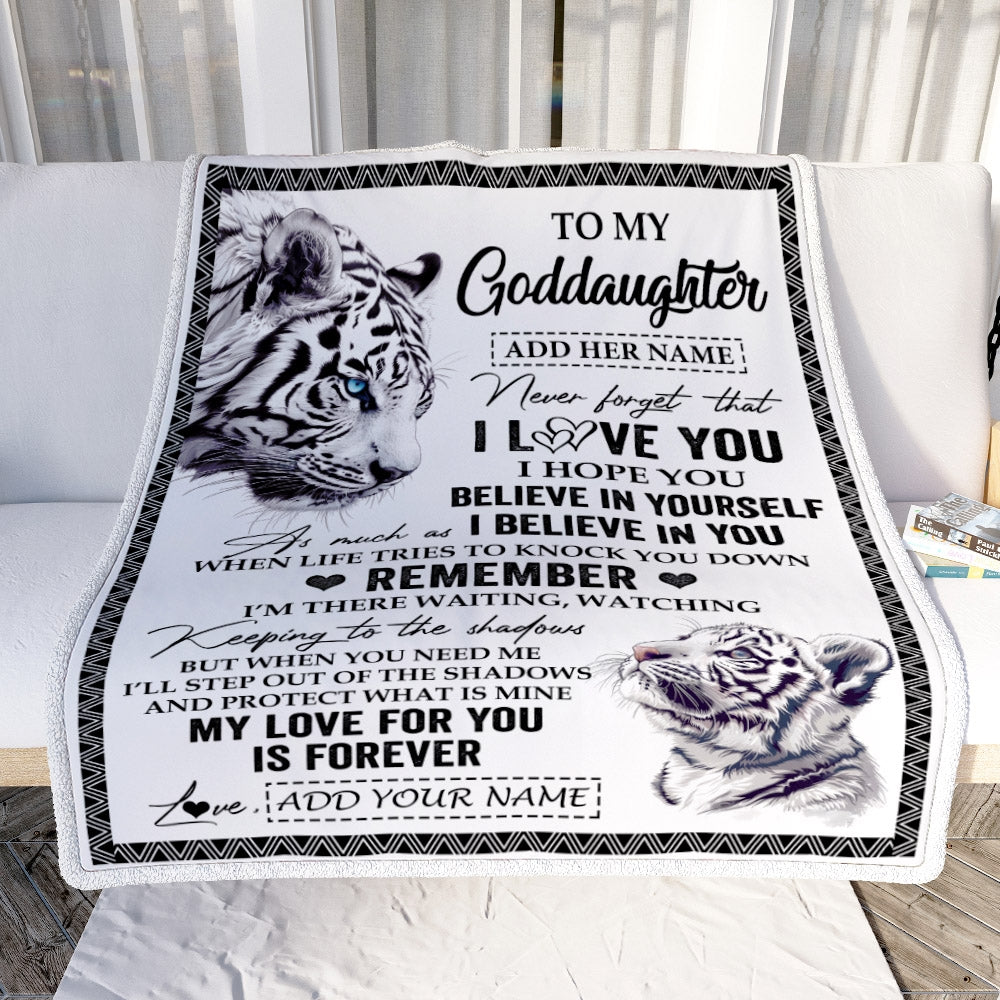 Personalized Gifts For Goddaughter Blanket From Godmother Uncle White Tiger My Love For You Is Forever Goddaughter Birthday Gifts Christmas Fleece Blanket | teecentury