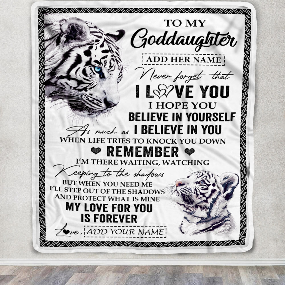 Personalized Gifts For Goddaughter Blanket From Godmother Uncle White Tiger My Love For You Is Forever Goddaughter Birthday Gifts Christmas Fleece Blanket | teecentury