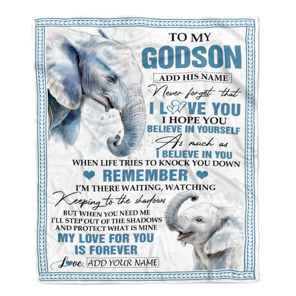 Personalized Gifts For Godson Blanket From Godfather Elephant My Love For You Is Forever Godson Birthday Gifts Graduation Christmas Custom Fleece Blanket | teecentury