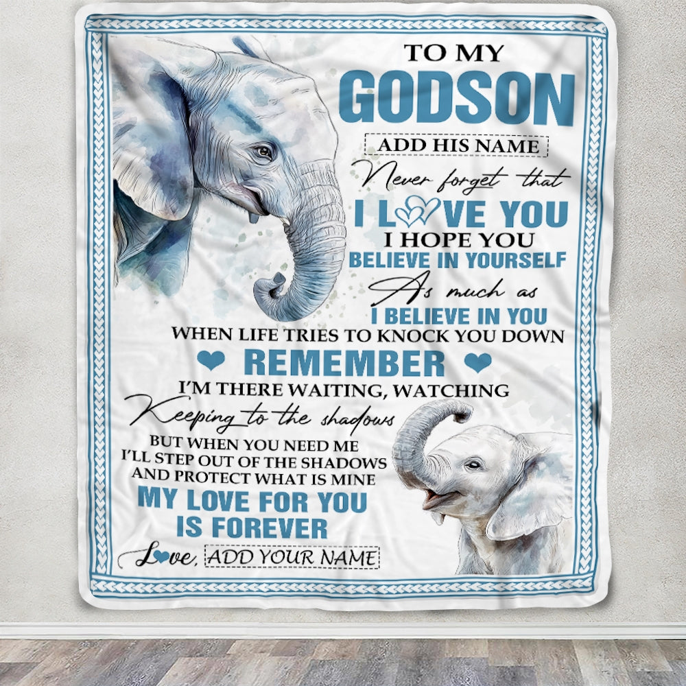 Personalized Gifts For Godson Blanket From Godfather Elephant My Love For You Is Forever Godson Birthday Gifts Graduation Christmas Custom Fleece Blanket | teecentury