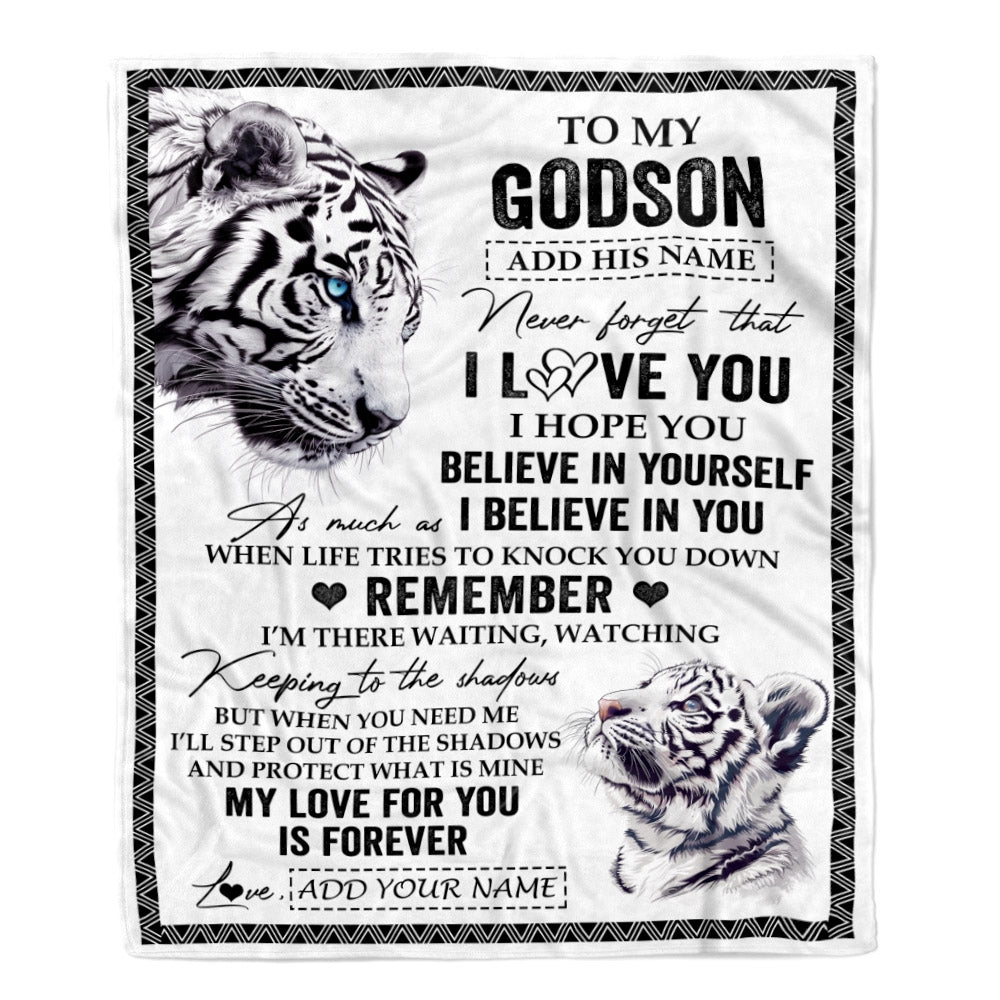 Personalized Gifts For Godson Blanket From Godfather White Tiger My Love For You Is Forever Godson Birthday Gifts Graduation Christmas Custom Fleece Blanket | teecentury