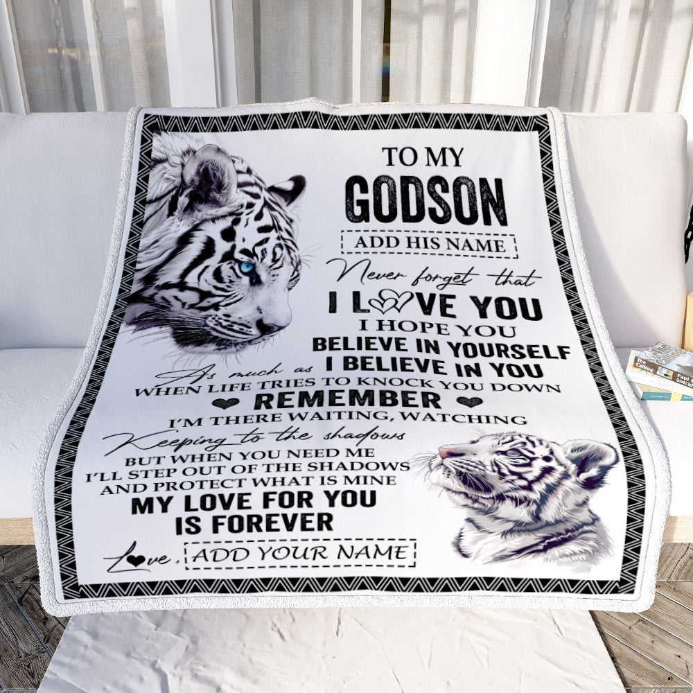 Personalized Gifts For Godson Blanket From Godfather White Tiger My Love For You Is Forever Godson Birthday Gifts Graduation Christmas Custom Fleece Blanket | teecentury