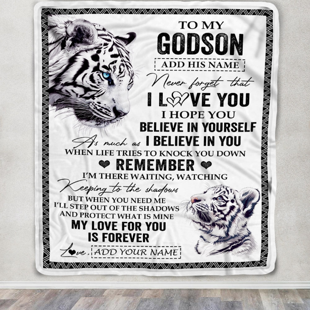 Personalized Gifts For Godson Blanket From Godfather White Tiger My Love For You Is Forever Godson Birthday Gifts Graduation Christmas Custom Fleece Blanket | teecentury
