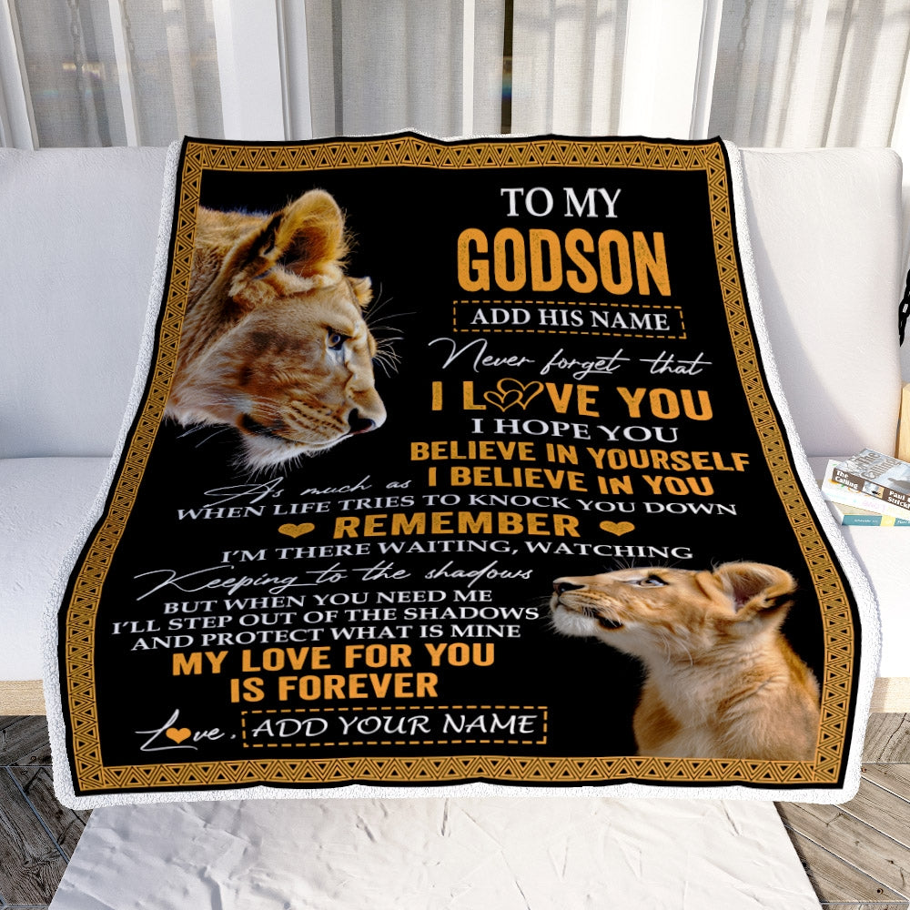 Personalized Gifts For Godson Blanket From Godmother Aunt Lion My Love For You Is Forever Godson Birthday Gifts Graduation Christmas Fleece Blanket | teecentury