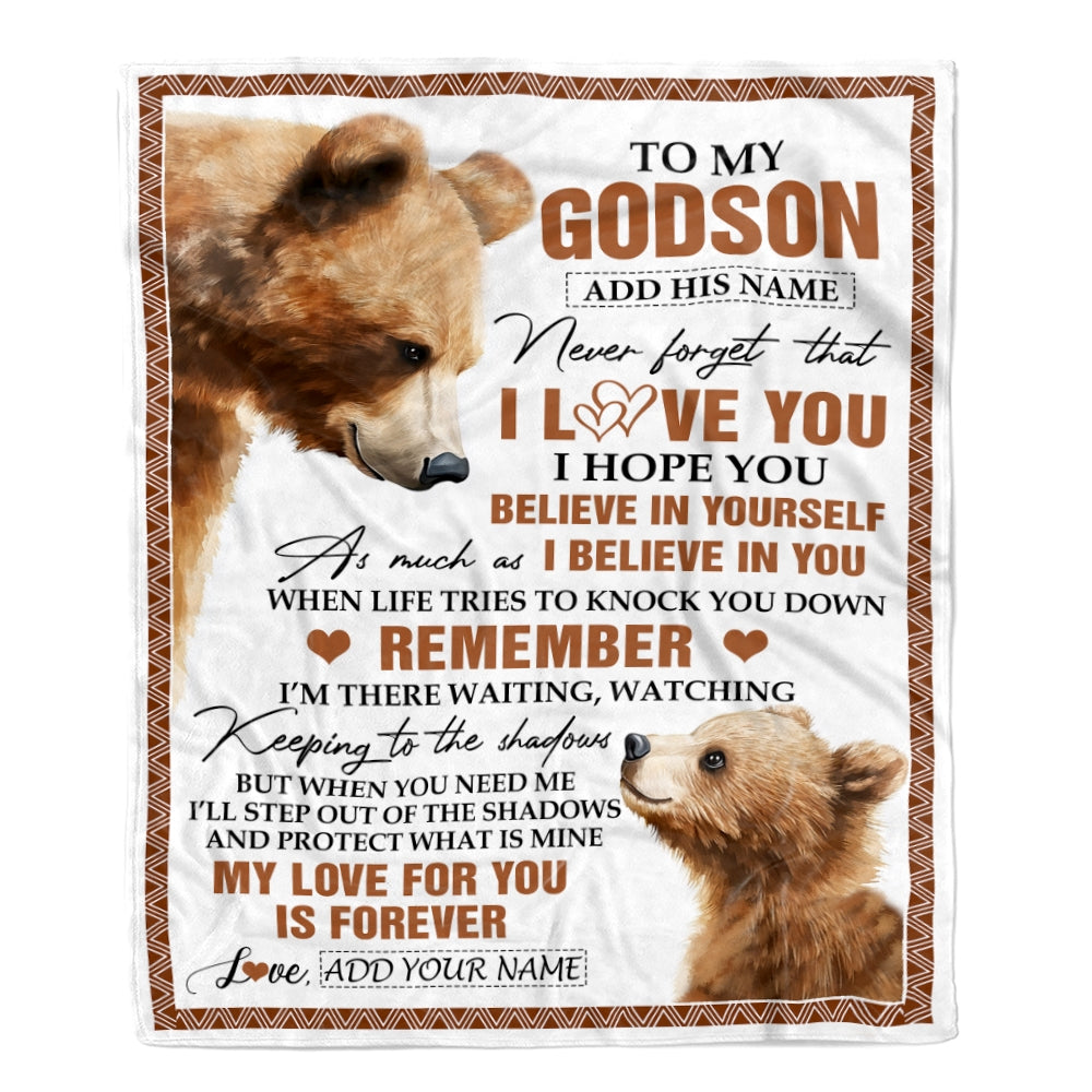 Personalized Gifts For Godson Blanket From Godmother Godfather Bear My Love For You Is Forever Godson Birthday Gifts Graduation Christmas Fleece Blanket | teecentury