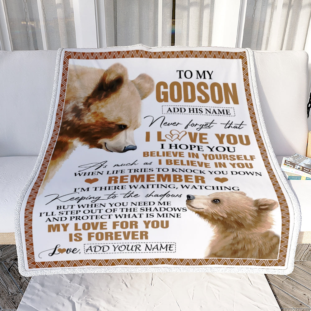 Personalized Gifts For Godson Blanket From Godmother Godfather Bear My Love For You Is Forever Godson Birthday Gifts Graduation Christmas Fleece Blanket | teecentury