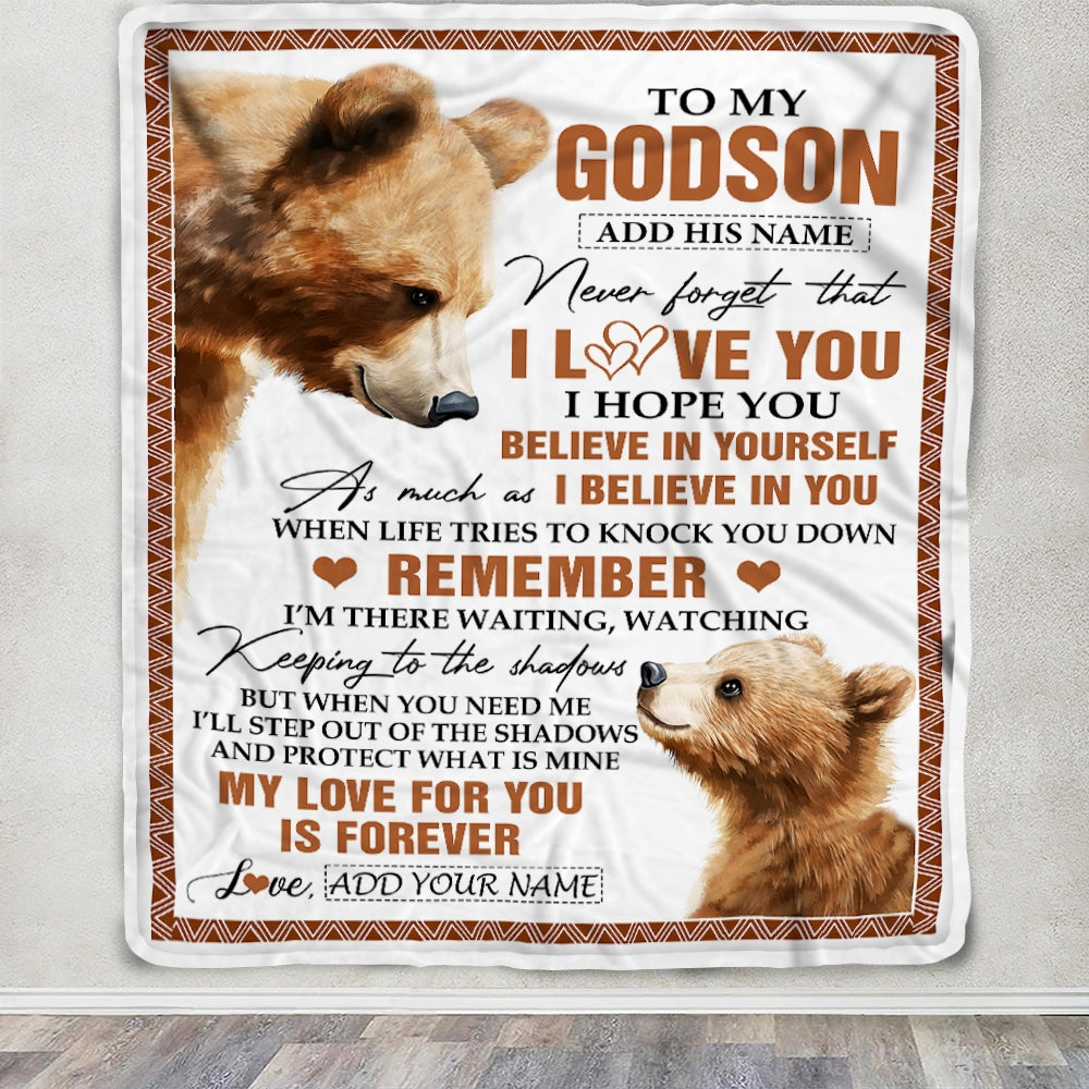 Personalized Gifts For Godson Blanket From Godmother Godfather Bear My Love For You Is Forever Godson Birthday Gifts Graduation Christmas Fleece Blanket | teecentury