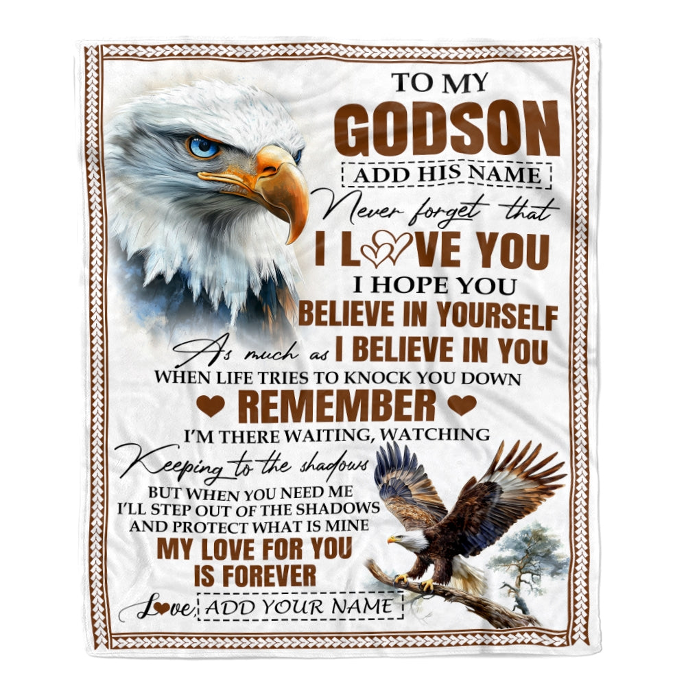 Personalized Gifts For Godson Blanket From Godmother Godfather Eagle My Love For You Is Forever Godson Birthday Gifts Graduation Christmas Fleece Blanket | teecentury
