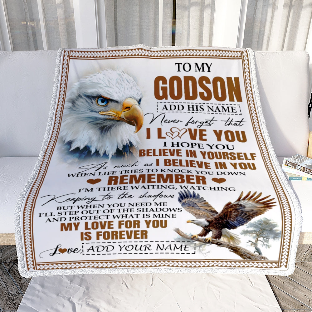 Personalized Gifts For Godson Blanket From Godmother Godfather Eagle My Love For You Is Forever Godson Birthday Gifts Graduation Christmas Fleece Blanket | teecentury