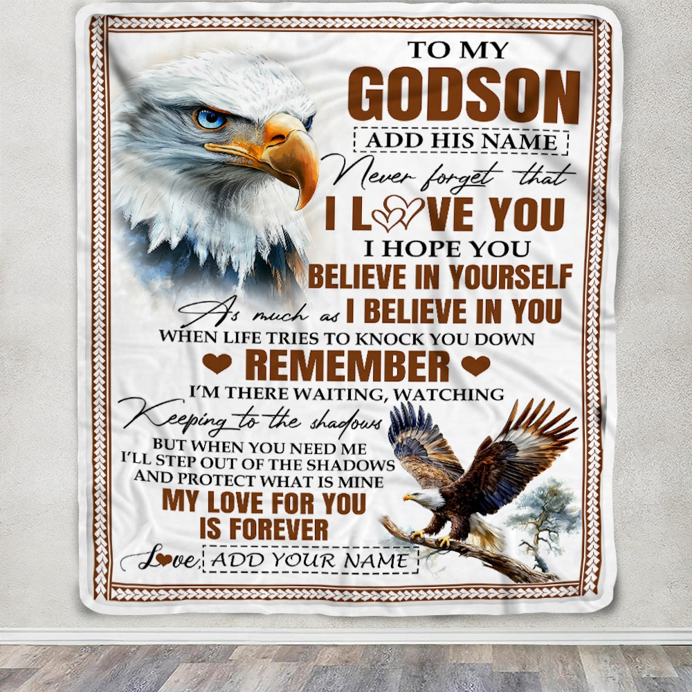 Personalized Gifts For Godson Blanket From Godmother Godfather Eagle My Love For You Is Forever Godson Birthday Gifts Graduation Christmas Fleece Blanket | teecentury