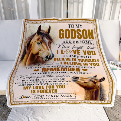 Personalized Gifts For Godson Blanket From Godmother Godfather Horse My Love For You Is Forever Godson Birthday Gifts Graduation Christmas Fleece Blanket | teecentury