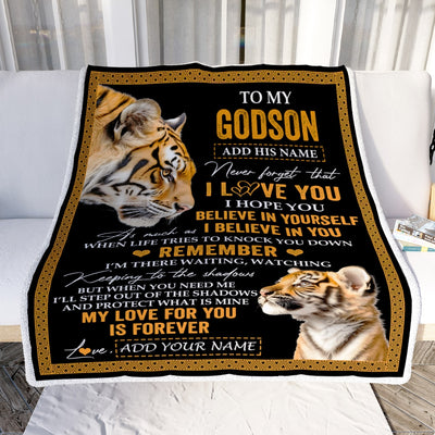 Personalized Gifts For Godson Blanket From Godmother Godfather Tiger My Love For You Is Forever Godson Birthday Gifts Graduation Christmas Fleece Blanket | teecentury