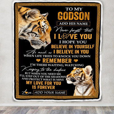 Personalized Gifts For Godson Blanket From Godmother Godfather Tiger My Love For You Is Forever Godson Birthday Gifts Graduation Christmas Fleece Blanket | teecentury