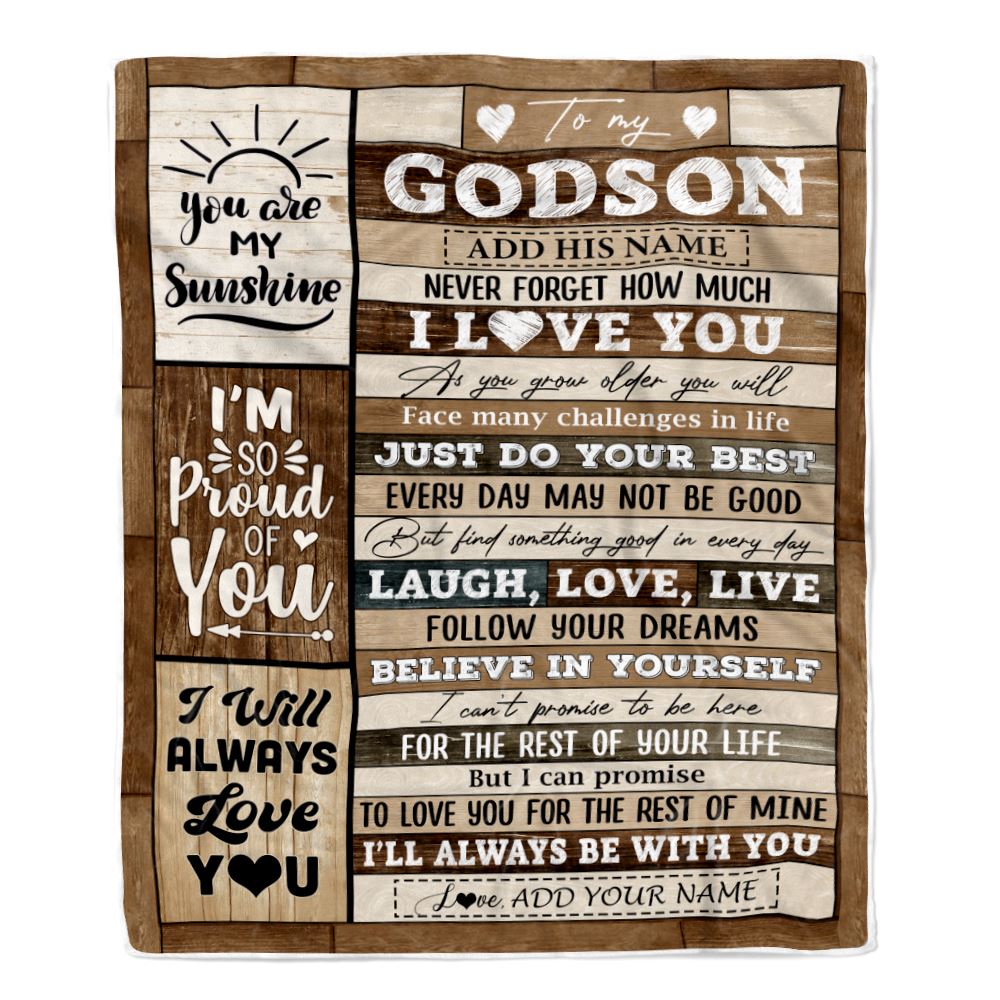 Personalized Gifts For Godson From Godmother Aunt Blanket Wood Love You Fathers Day Godson Gifts Birthday Graduation Christmas Customized Fleece Throw Blanket | teecentury