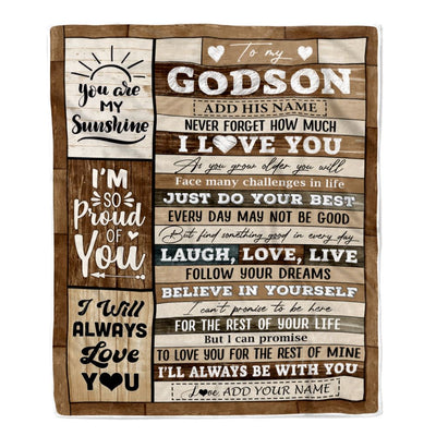 Personalized Gifts For Godson From Godmother Aunt Blanket Wood Love You Fathers Day Godson Gifts Birthday Graduation Christmas Customized Fleece Throw Blanket | teecentury