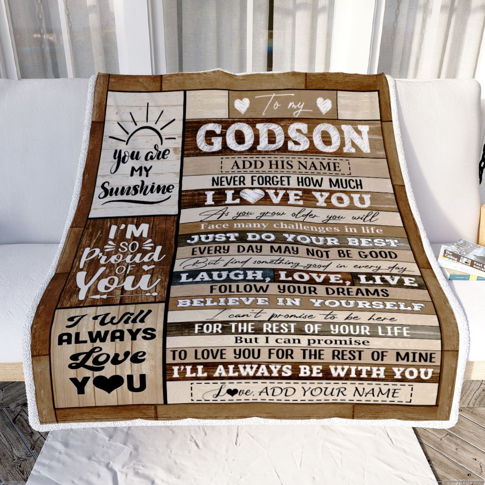 Personalized Gifts For Godson From Godmother Aunt Blanket Wood Love You Fathers Day Godson Gifts Birthday Graduation Christmas Customized Fleece Throw Blanket | teecentury