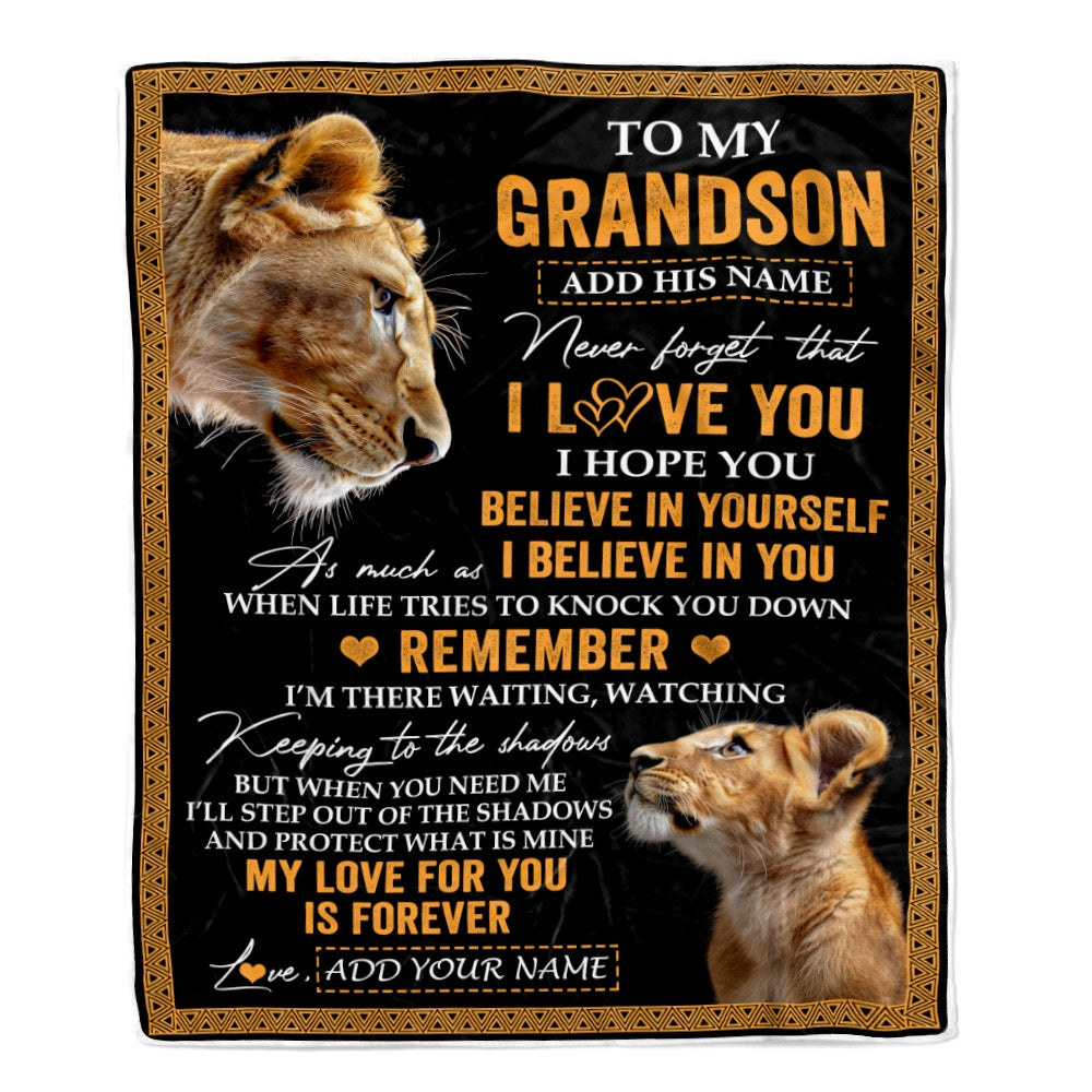 Personalized Gifts For Grandson Blanket From Grandma Grandmother Lion My Love For You Is Forever Grandson Birthday Gifts Graduation Christmas Fleece Blanket | teecentury