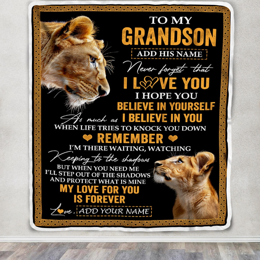 Personalized Gifts For Grandson Blanket From Grandma Grandmother Lion My Love For You Is Forever Grandson Birthday Gifts Graduation Christmas Fleece Blanket | teecentury