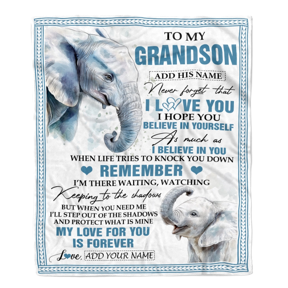 Personalized Gifts For Grandson Blanket From Grandpa Elephant My Love For You Is Forever Grandson Birthday Gifts Graduation Christmas Custom Fleece Blanket | teecentury