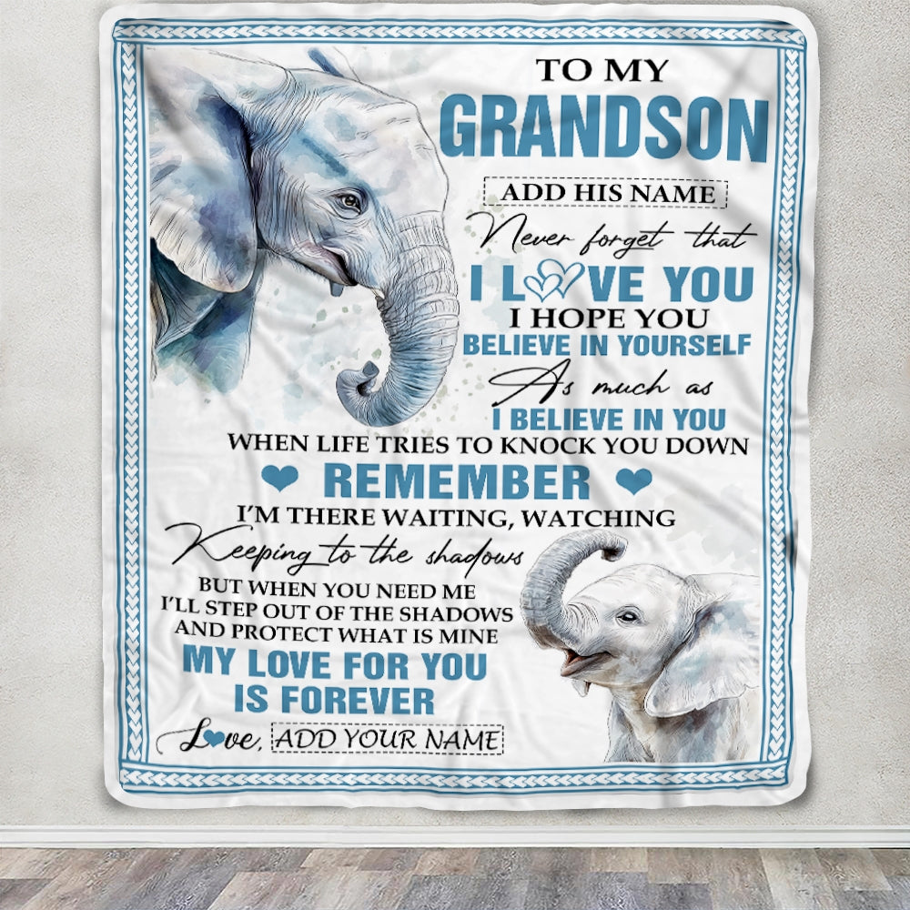 Personalized Gifts For Grandson Blanket From Grandpa Elephant My Love For You Is Forever Grandson Birthday Gifts Graduation Christmas Custom Fleece Blanket | teecentury
