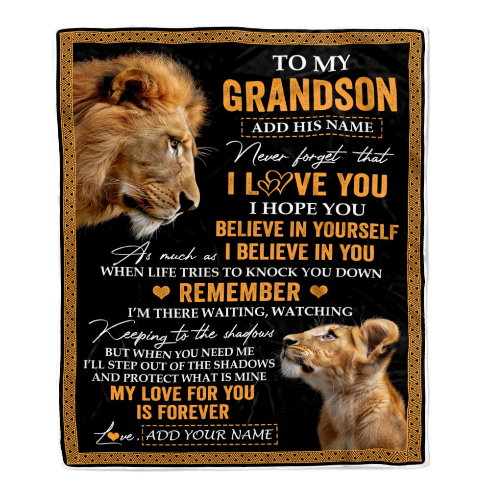 Personalized Gifts For Grandson Blanket From Grandpa Grandfather Lion My Love For You Is Forever Grandson Birthday Gifts Graduation Christmas Fleece Blanket | teecentury