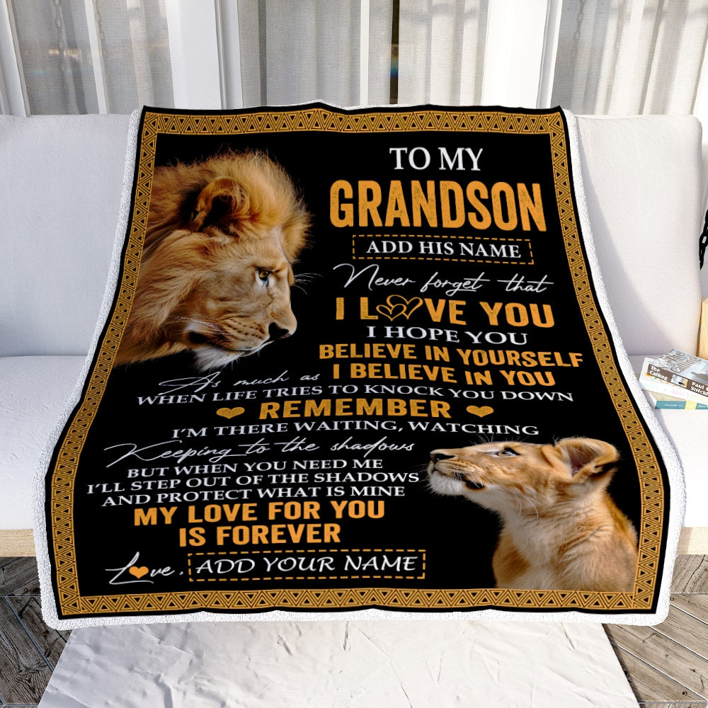 Personalized Gifts For Grandson Blanket From Grandpa Grandfather Lion My Love For You Is Forever Grandson Birthday Gifts Graduation Christmas Fleece Blanket | teecentury