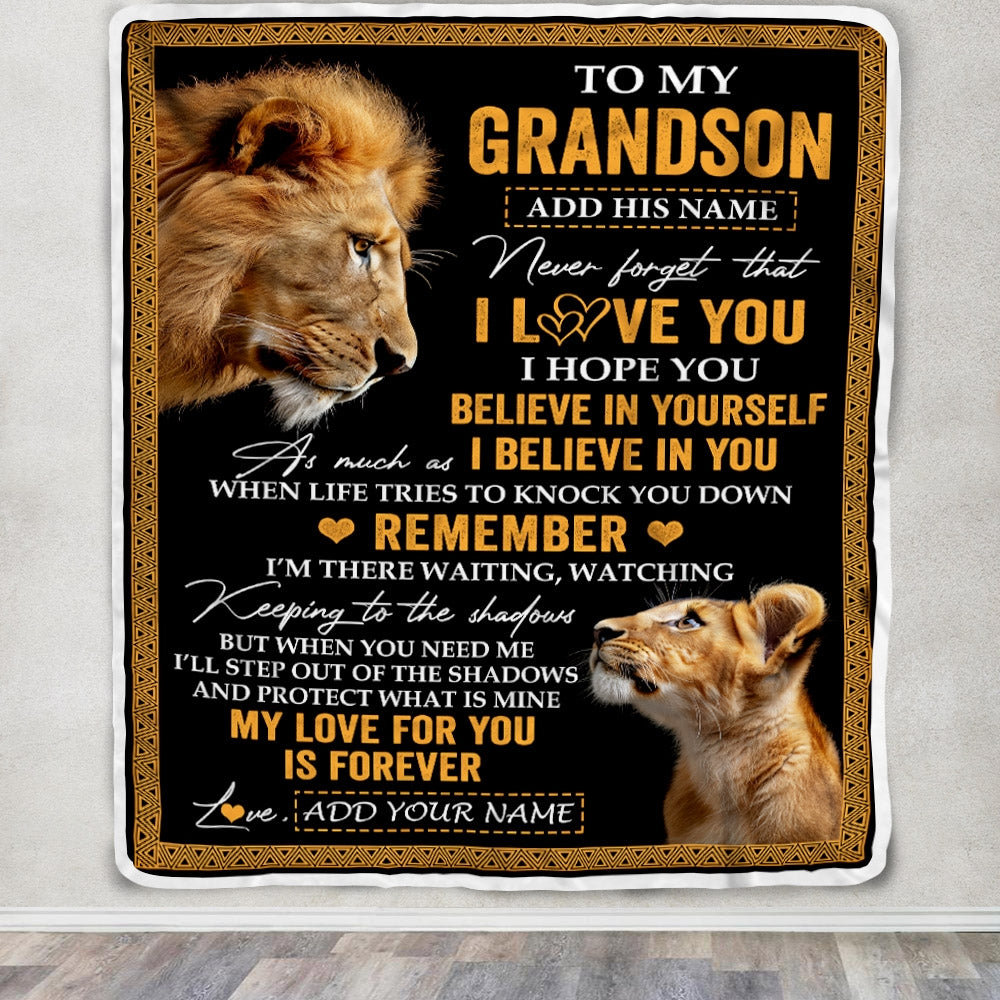 Personalized Gifts For Grandson Blanket From Grandpa Grandfather Lion My Love For You Is Forever Grandson Birthday Gifts Graduation Christmas Fleece Blanket | teecentury