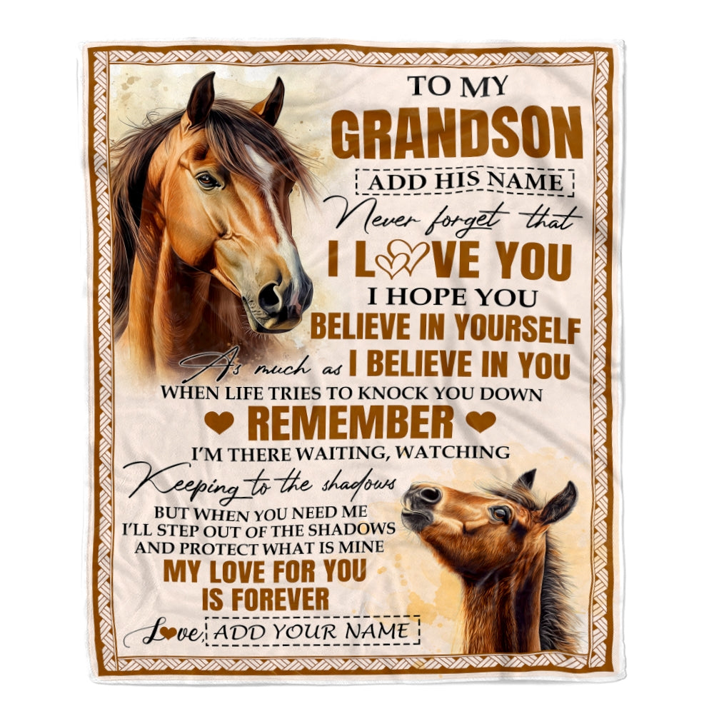 Personalized Gifts For Grandson Blanket From Grandpa Grandma Horse My Love For You Is Forever Grandson Birthday Gifts Graduation Christmas Fleece Blanket | teecentury